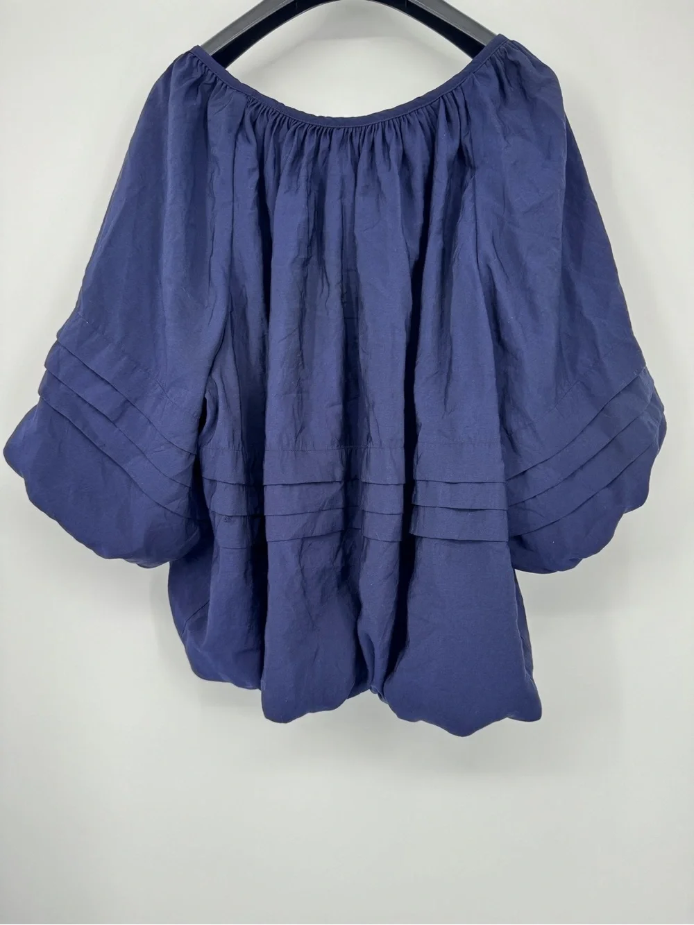 Anthropologie Navy Pintuck Puff-Sleeve Blouse - Picture 3 of 6